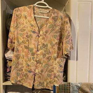 Floral Button-Up Blouse - Pink and Green